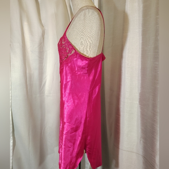 2Pc:Rose Satin Robe+Slip: Floral Pinks & White, Satin+ Lace, Tie, Straps, M - Picture 12 of 16